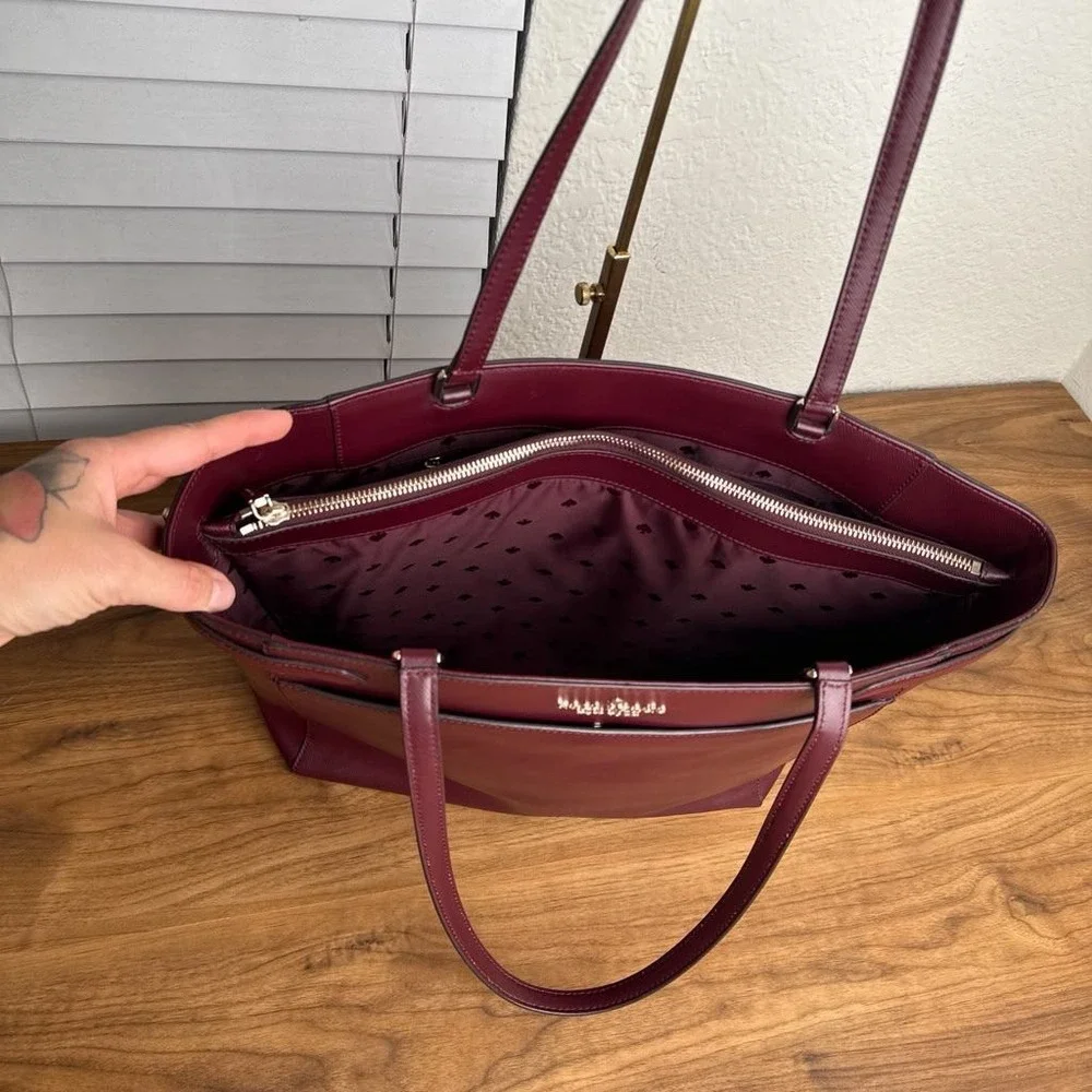 Kate Spade Staci Laptop Tote Bag Saffiano Leather Burgundy Maroon
